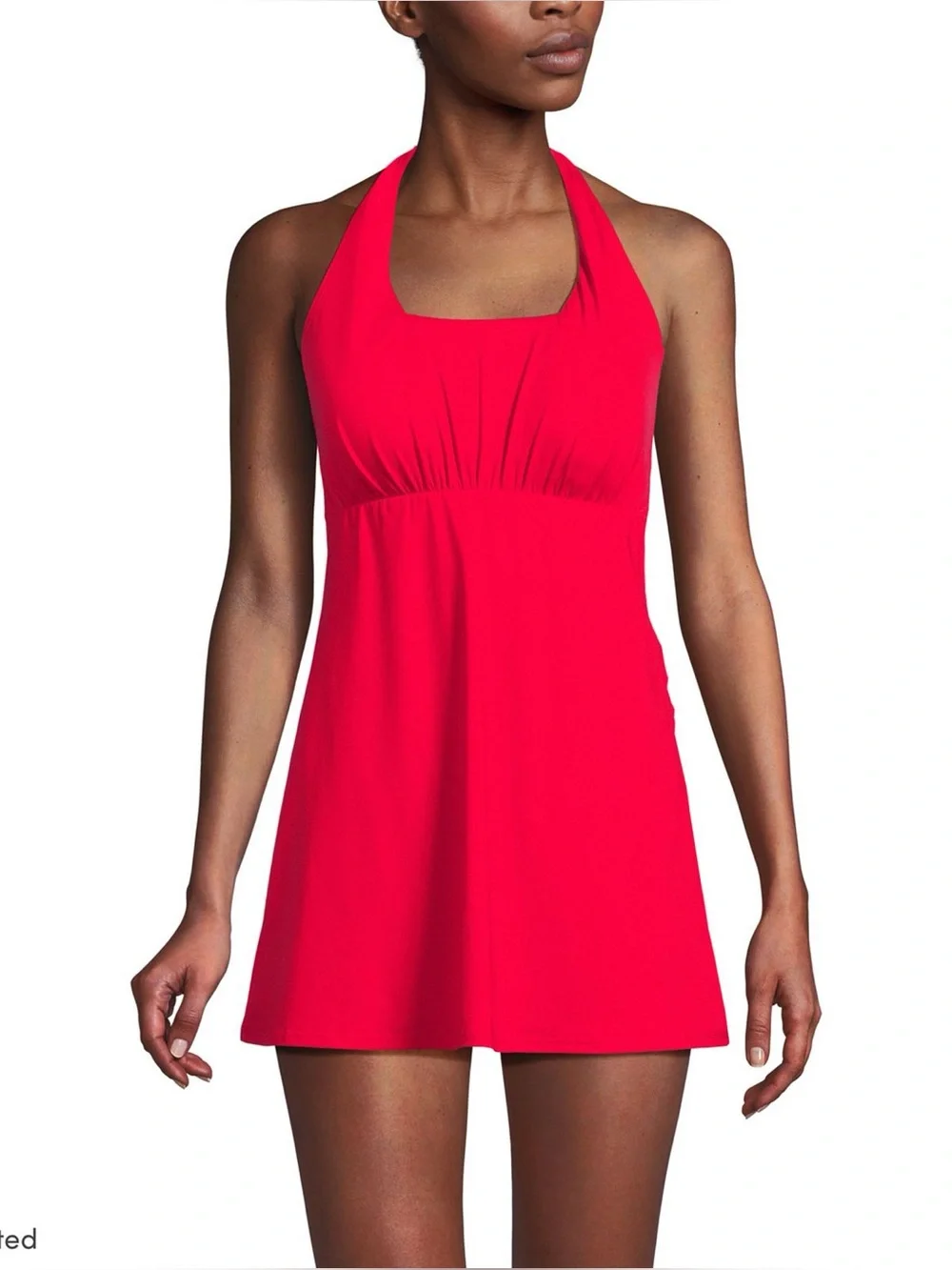 lands end halter swim dress Womens V-neck Halter Mini Swim Dress